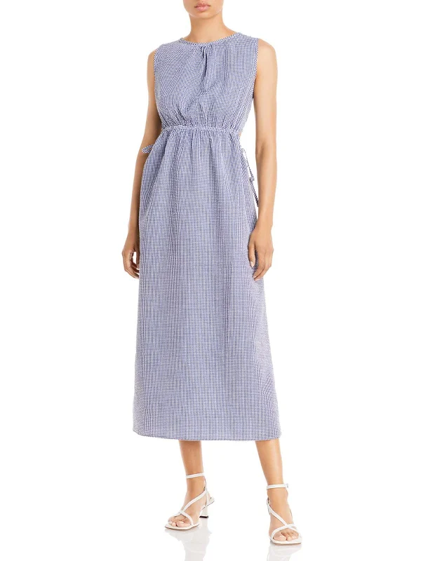 Women's Elegant Formal Outfit Womens Gingham Keyhole Midi Dress