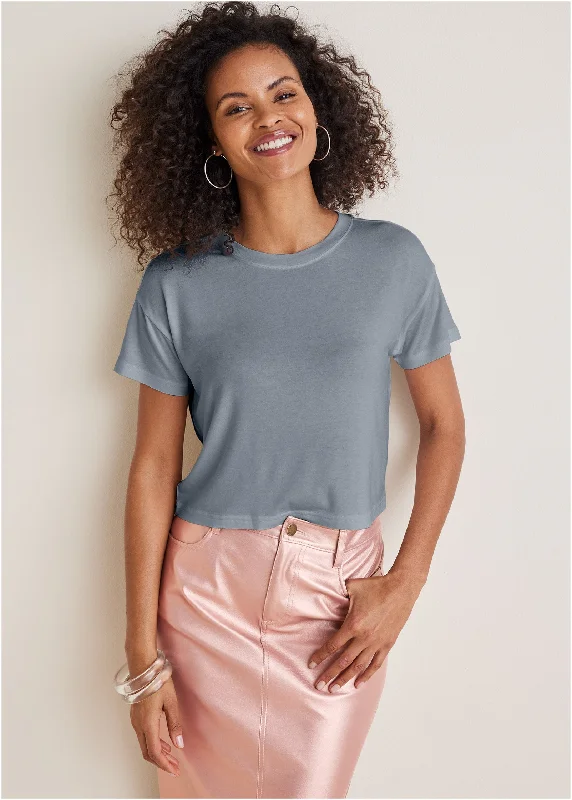 Women's Elegant Clothes Crew Neck Tee - Seafog