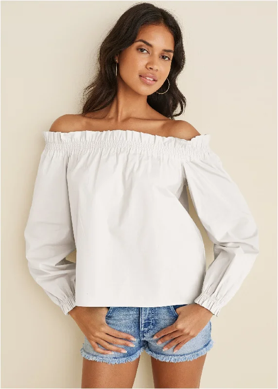 Women's Stylish Professional Garments Off-The-Shoulder Top - Off White