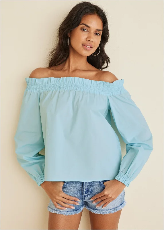 Women's Clothing For Special Occasions Off-The-Shoulder Top - Light Blue