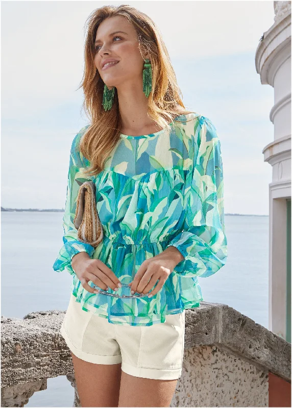 Women's Night-Out Clothes Sheer Beauty Blouse - Botanical Beauty