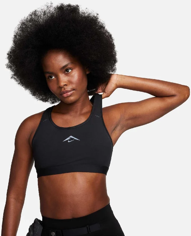 Fashion-Forward Women's Clothing Trail Swoosh On-The-Run-Medium-Support Lightly Lined Sports Bra